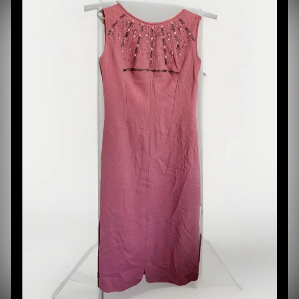 Tissus Monde Paris Vintage Mauve 1960s Sleeveless Lined Dress Beaded Sz Medium